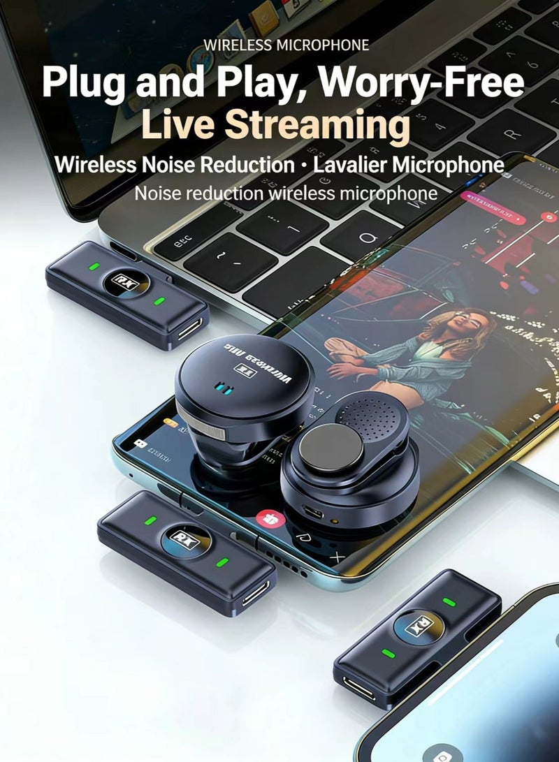 LORIVO Wireless Lavalier Microphone for iPhone/Android with USB C(2 TX+1RX+1 Apple adapter（inside the charging cable box）+Charging Case), Mini Microphone with Noise Cancellation, Long Battery for Social Singing Music Filming Live Video Media Content - Image 3